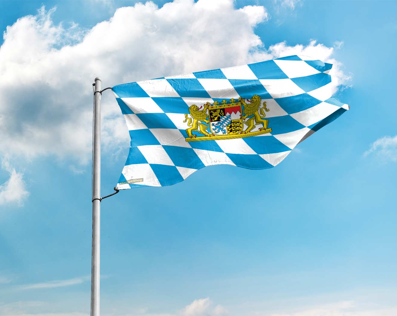Fahne Flagge Bayern mit kleinem Wappen 30x45 cm mit Schaft 