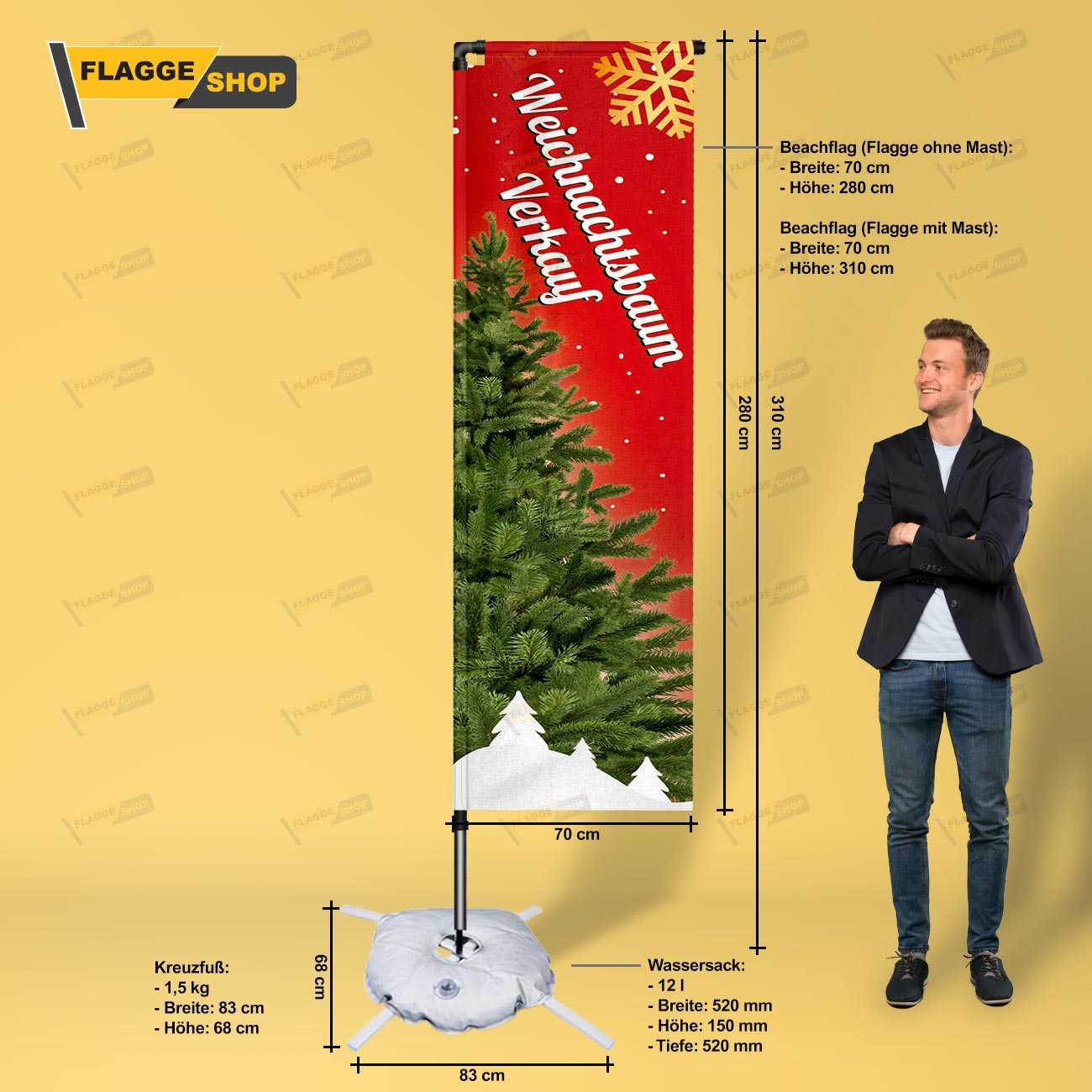 Weihnachtsbaum Verkauf Beachflag - Werbefahne für Außenwerbung online günstig kaufen - Premium Qualität